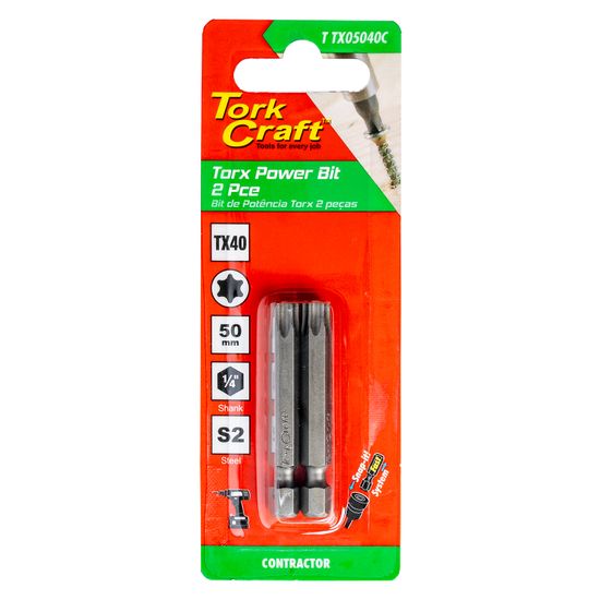 TORK CRAFT Torx Tx 40 Classic Power Bit 50mm 2pc Carded